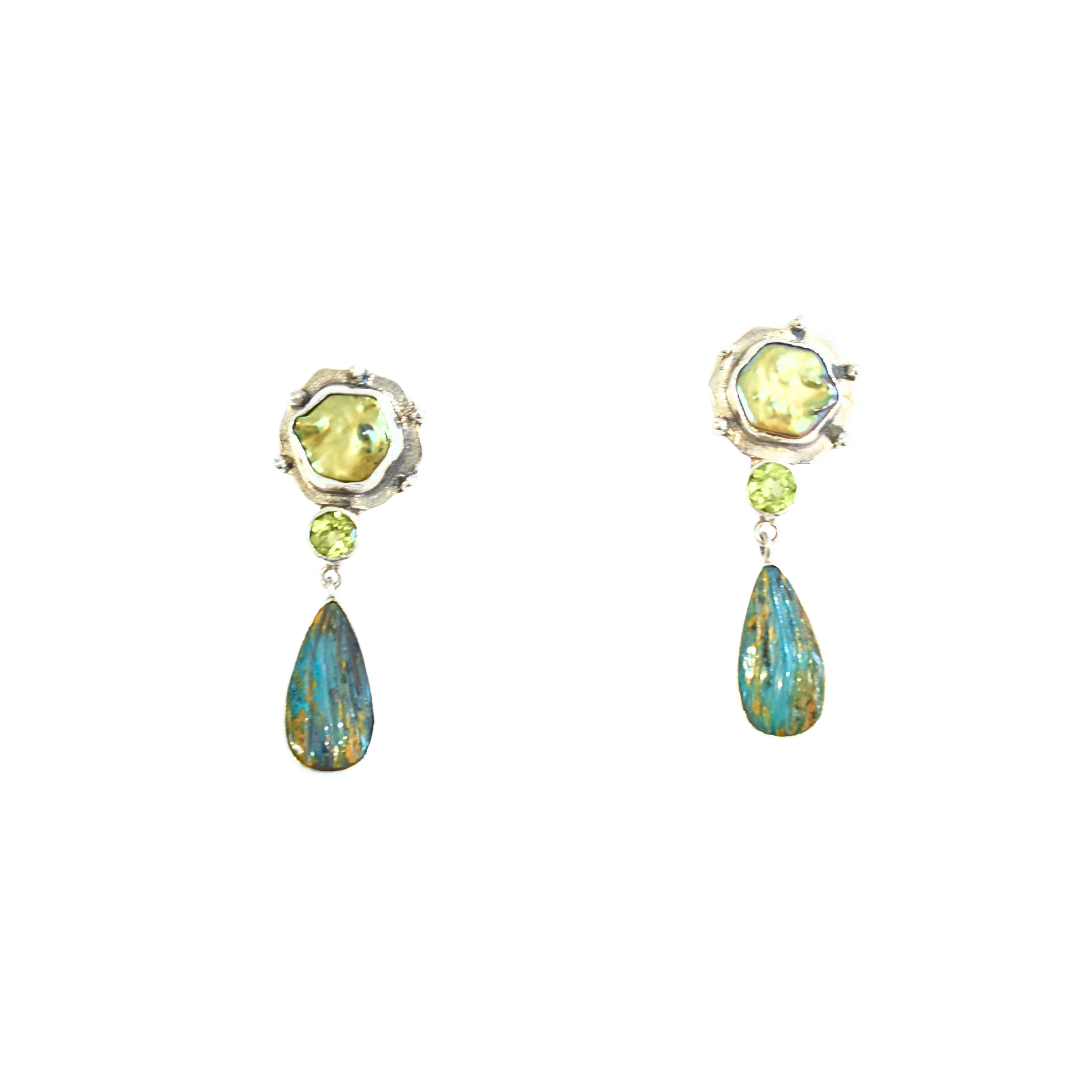 Green Pearl Peridot Peruvian Opal earrings