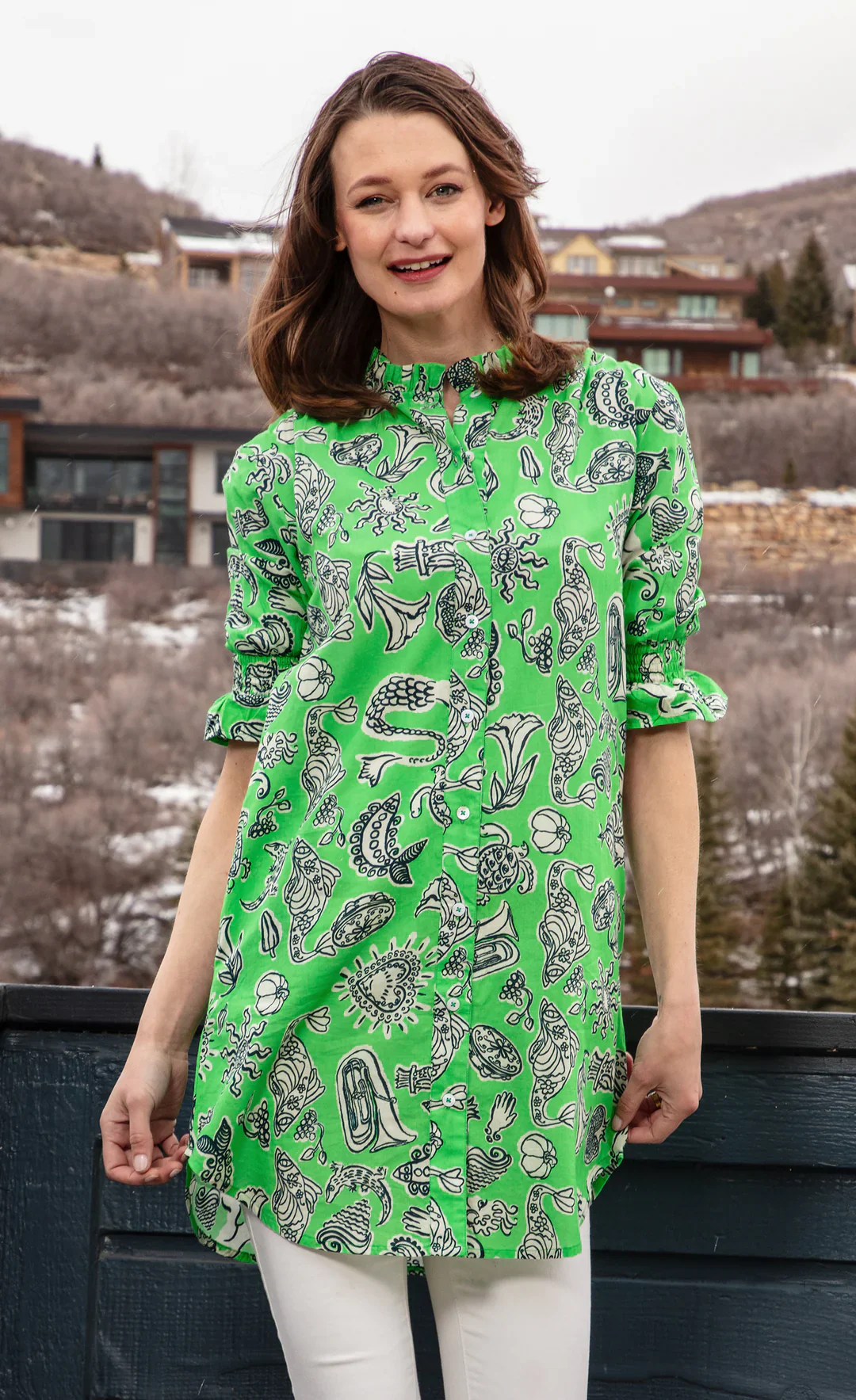 Hampton Shirt Dress - Green Whimsy