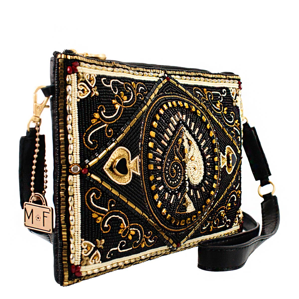 High Stakes Black and Gold Spade Beaded Crossbody - Image 2