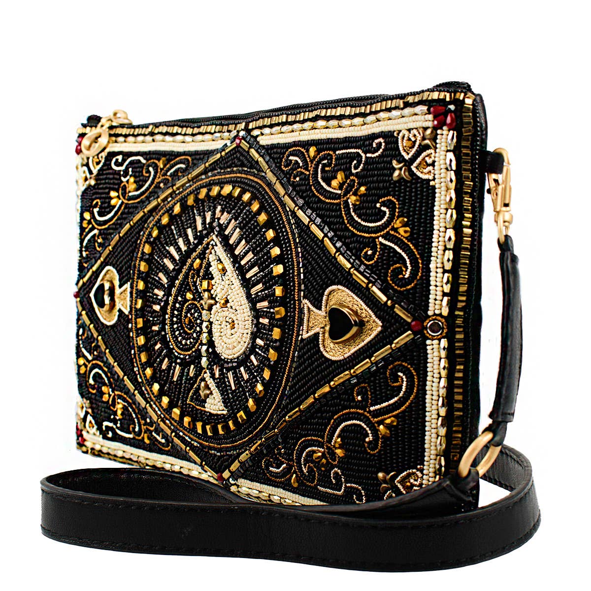 High Stakes Black and Gold Spade Beaded Crossbody - Image 3