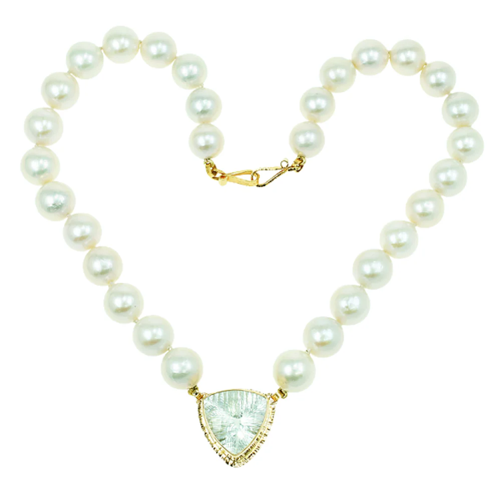 Ice Aquamarine Millennium-cut Faceted and Freshwater Pearl Necklace - Image 3