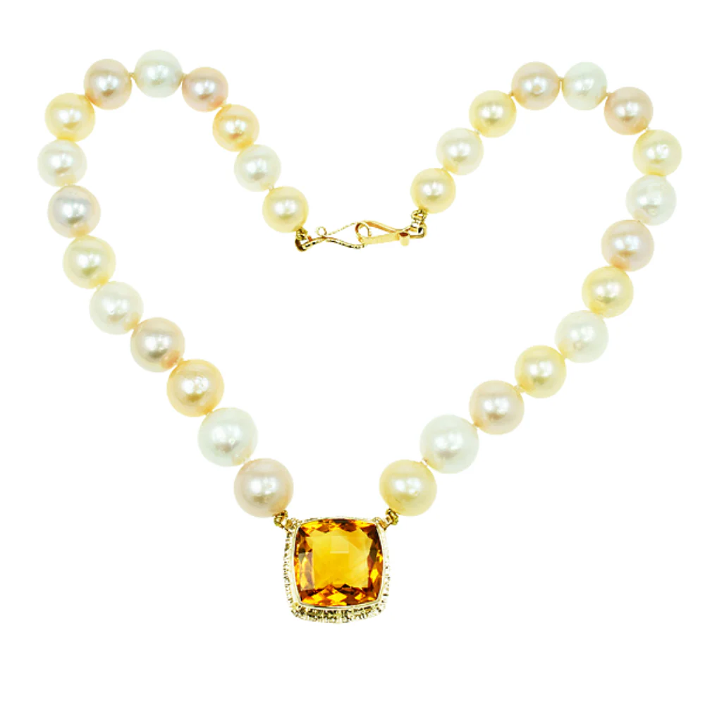 Irai Citrine Faceted and Multi-color Freshwater Pearl Necklace - Image 3