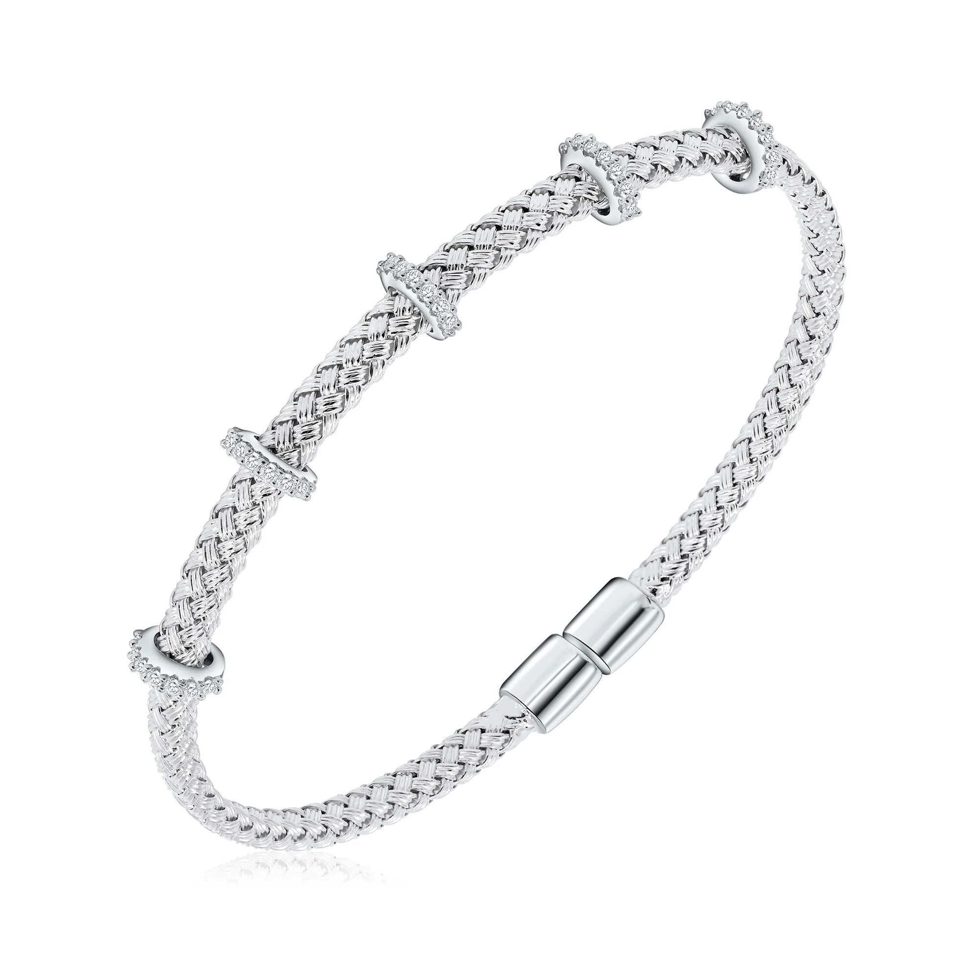 Italian Weave Rondelle Cuff - Silver