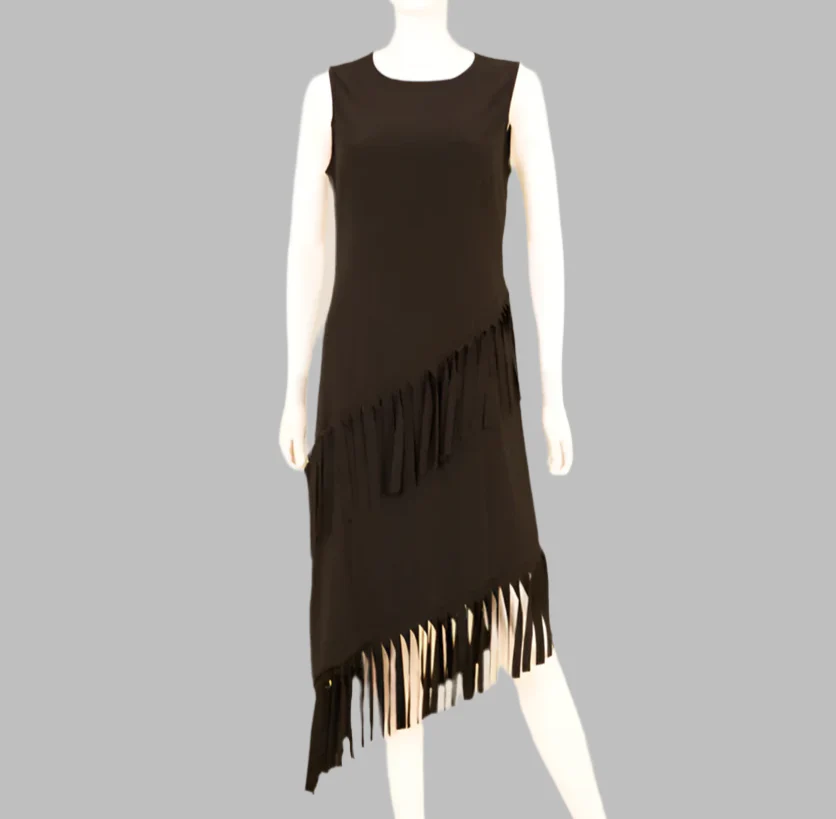 Jersey Dress with Asymmetrical Fringe