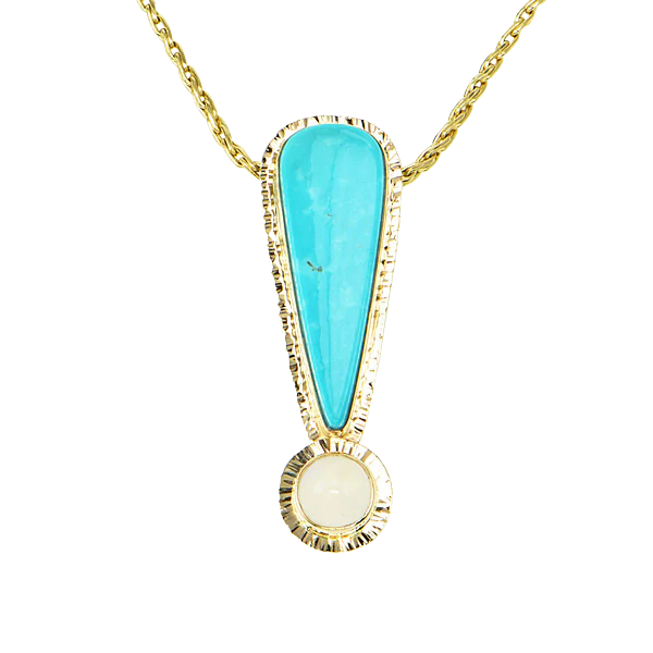 Kingman Turquoise and Ceylon Moonstone Cabochon Pendant