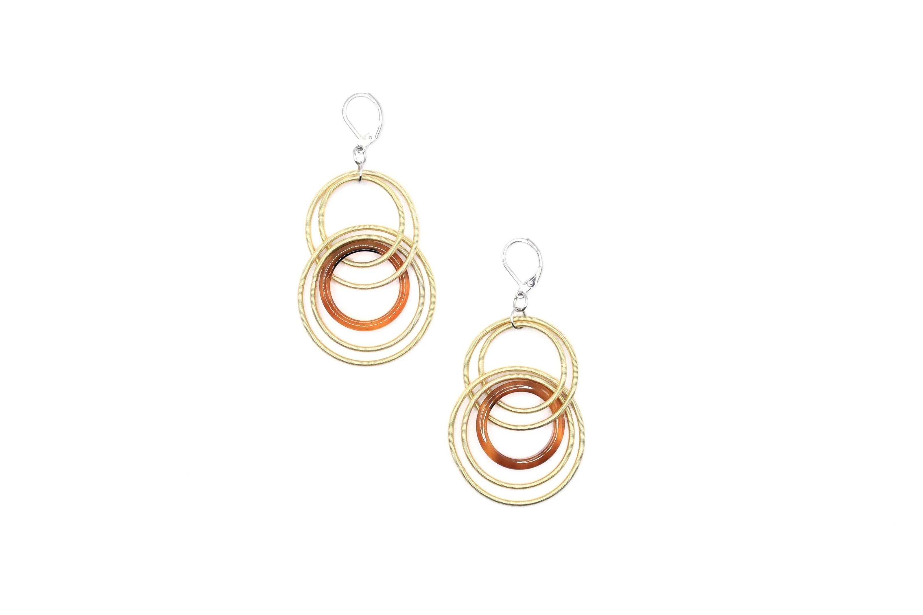 L76C-E Bright Gold Rings With Tortoise Resin Ring Earrings