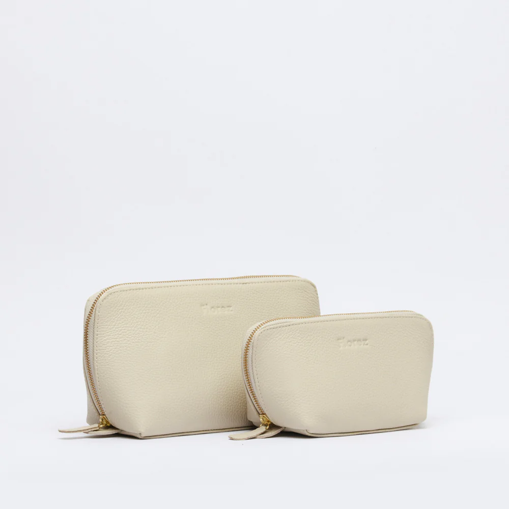 Leather Duo Pouch Set- Ivory