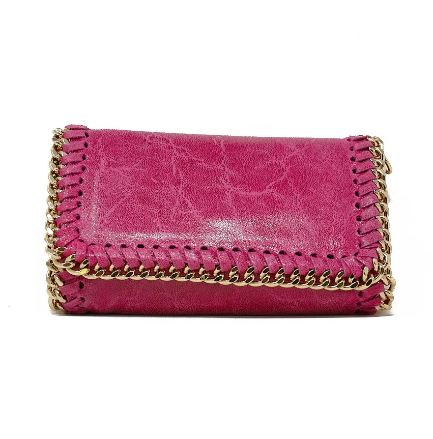 Leather Gold Chain Bag - Hot Pink