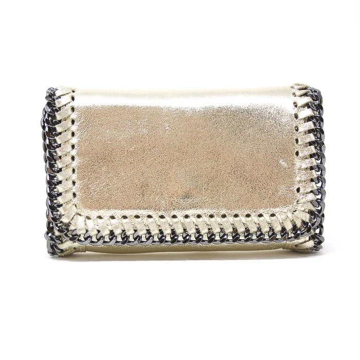 Leather Gunmetal Chain Bag - Gold