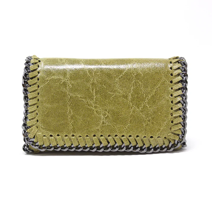 Leather Gunmetal Chain Bag - Olive