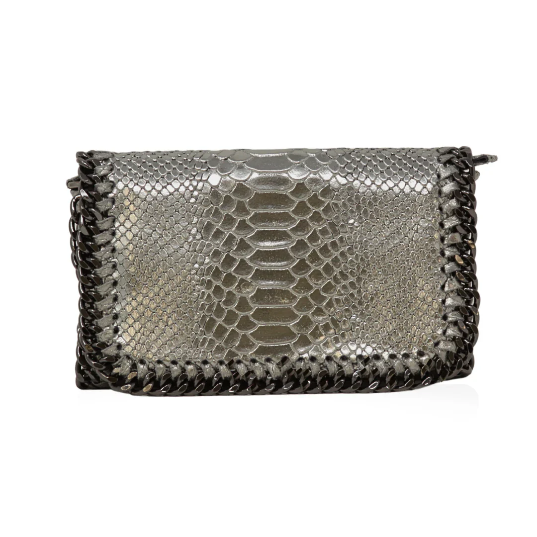 Leather Gunmetal Chain Bag - Pewter Python