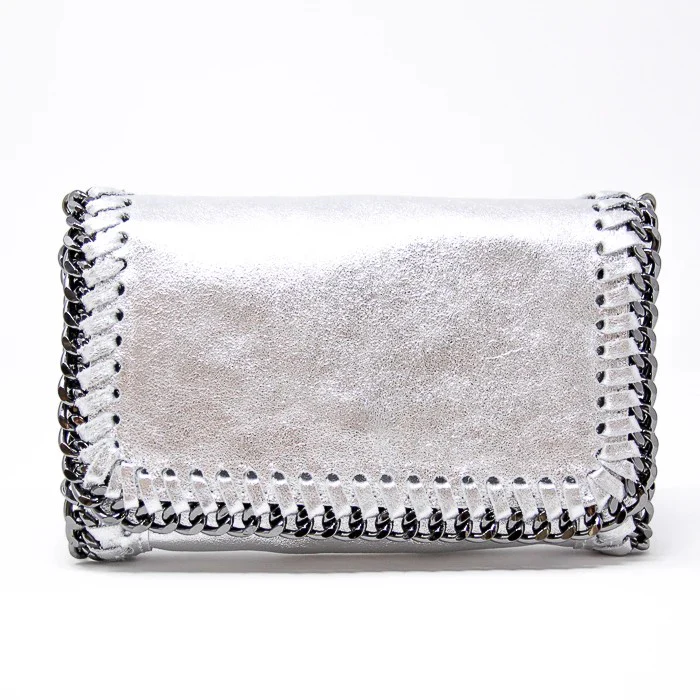 Leather Gunmetal Chain Bag - Silver