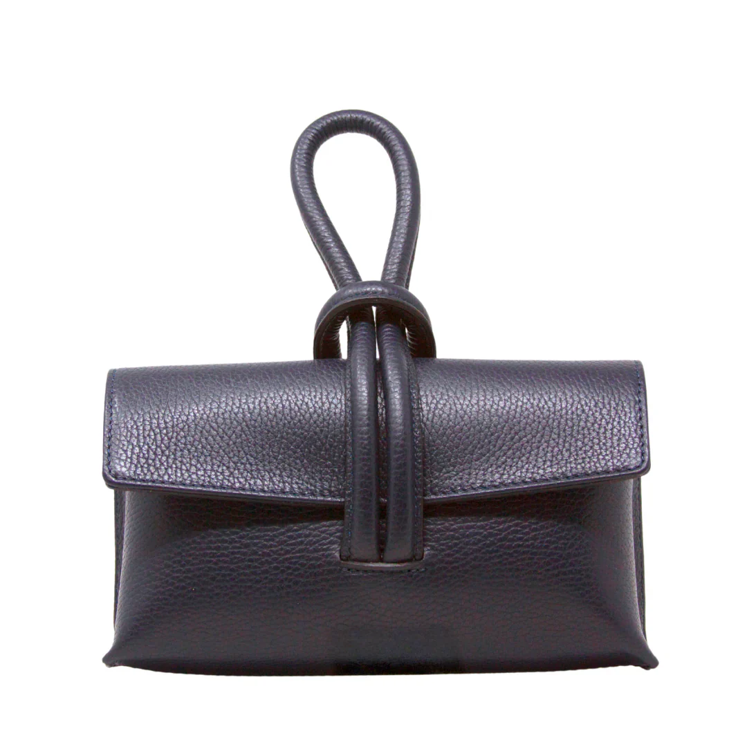 Leather Wristlet Handbag- Navy