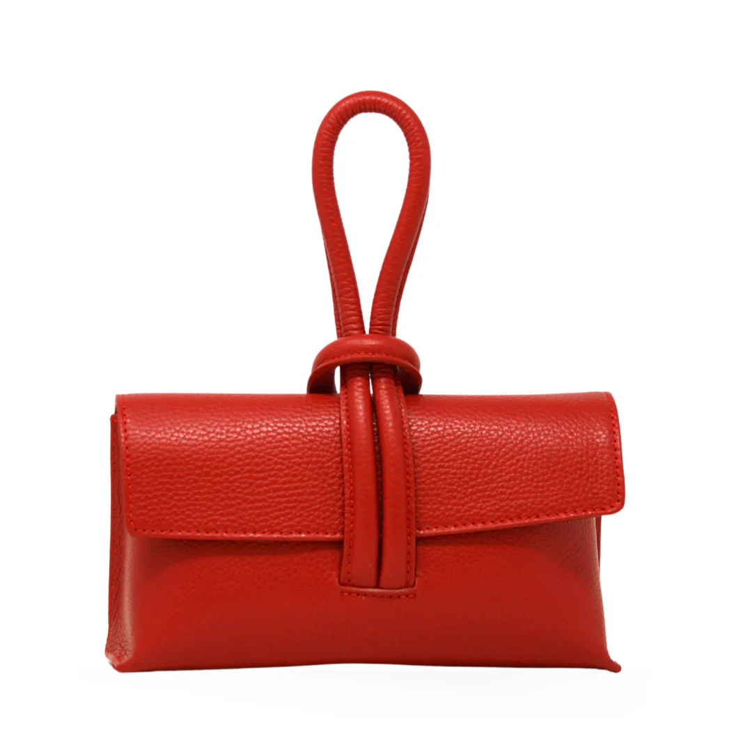 Leather Wristlet Handbag- Red
