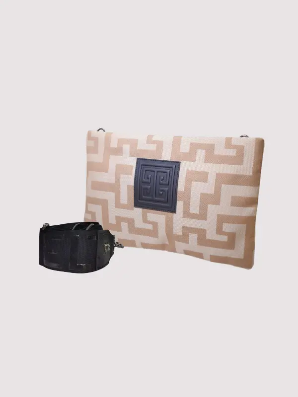 LINA – CLASSIC Pattern – Beige Tonal – EL 3D Glossy Strap – Crossbody Bag