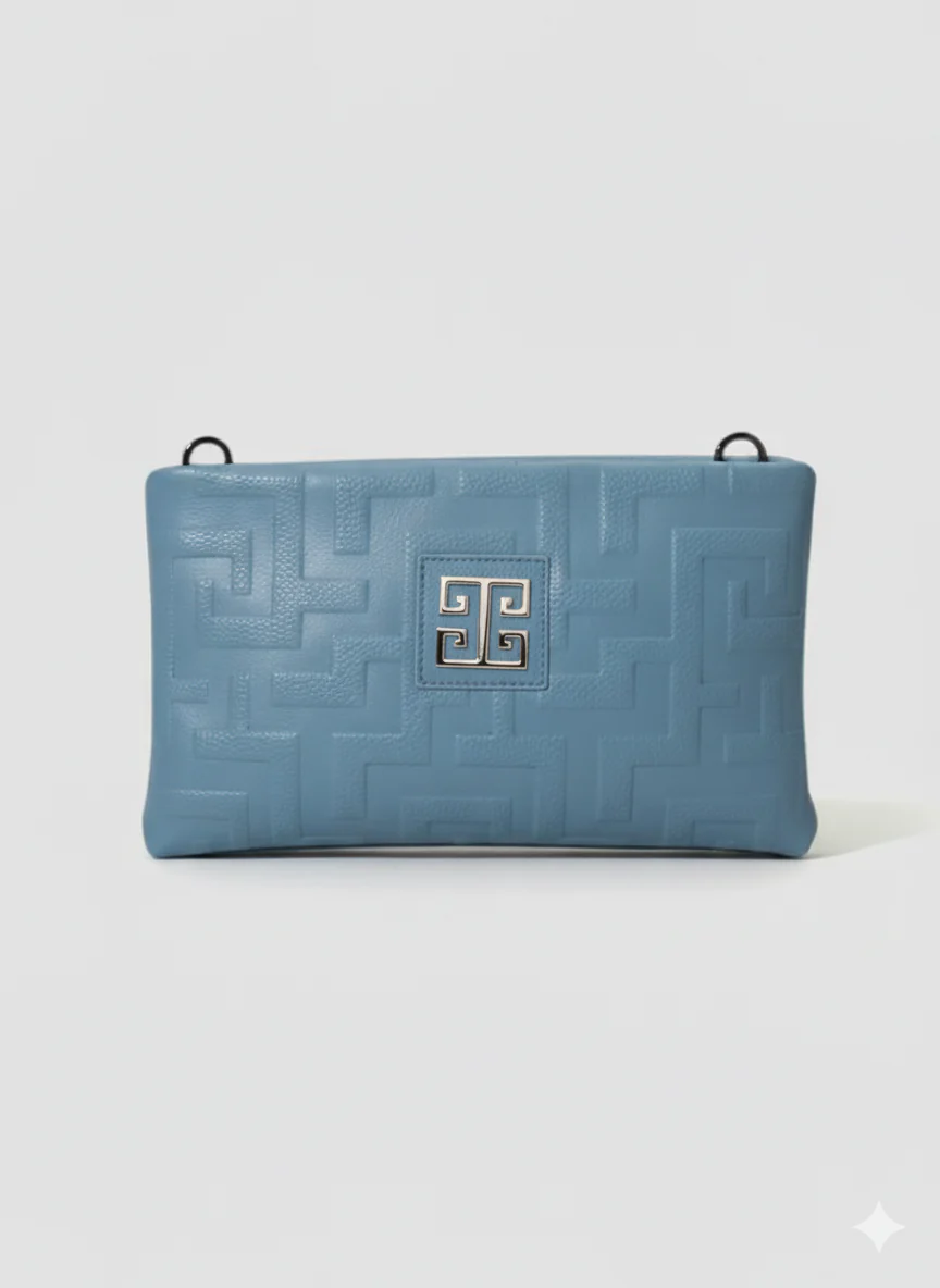 LINA Crossbody Bag – Embossed Premium Leather in Ciel with EL 3D Glossy Strap - Image 2