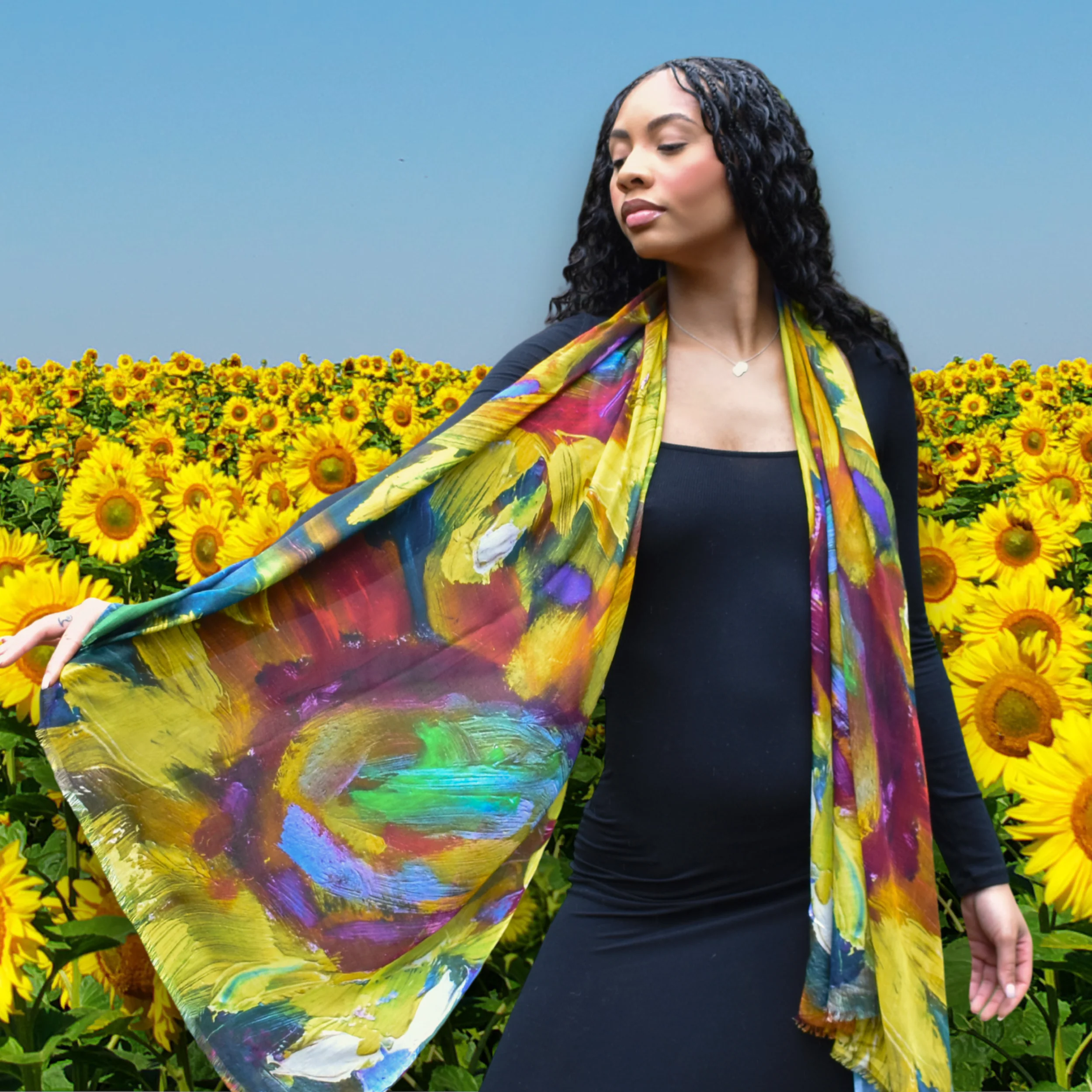 Linvilla Painterly Sunflower Scarf - Image 2
