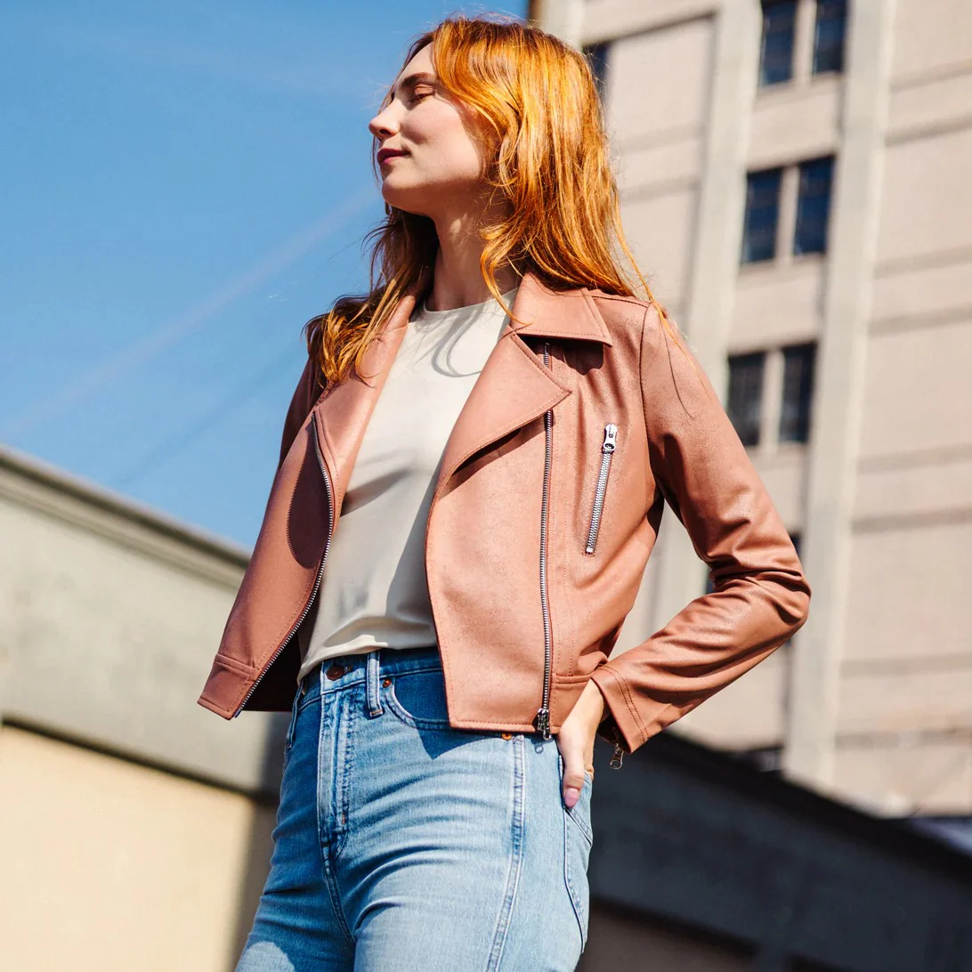 Liquid Leather™ Zip Cuff Moto Waist Jacket - Tan - Image 2