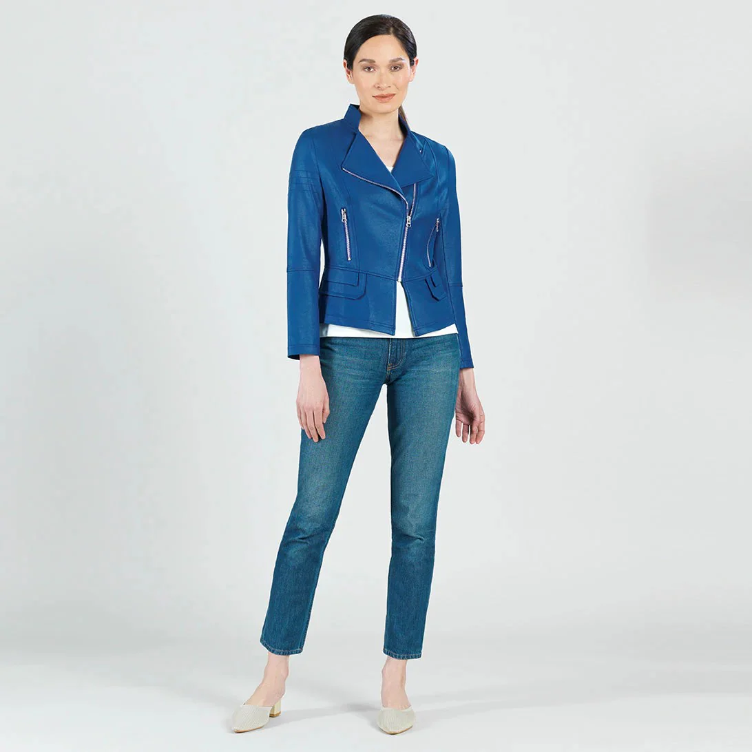 Liquid Leather Biker Jacket - Cobalt