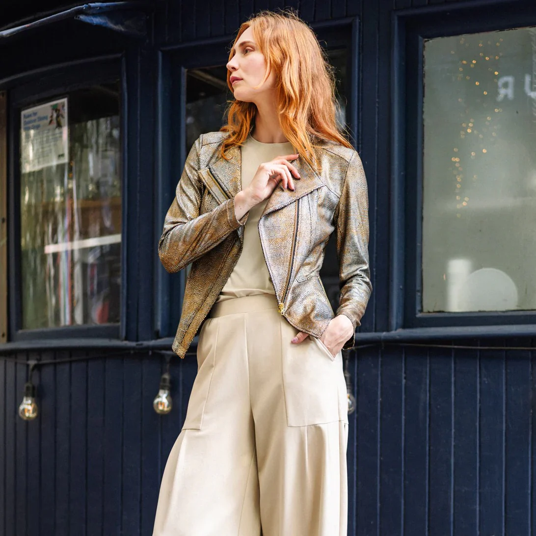 Metallic Liquid Leather Signature Jacket - Copper
