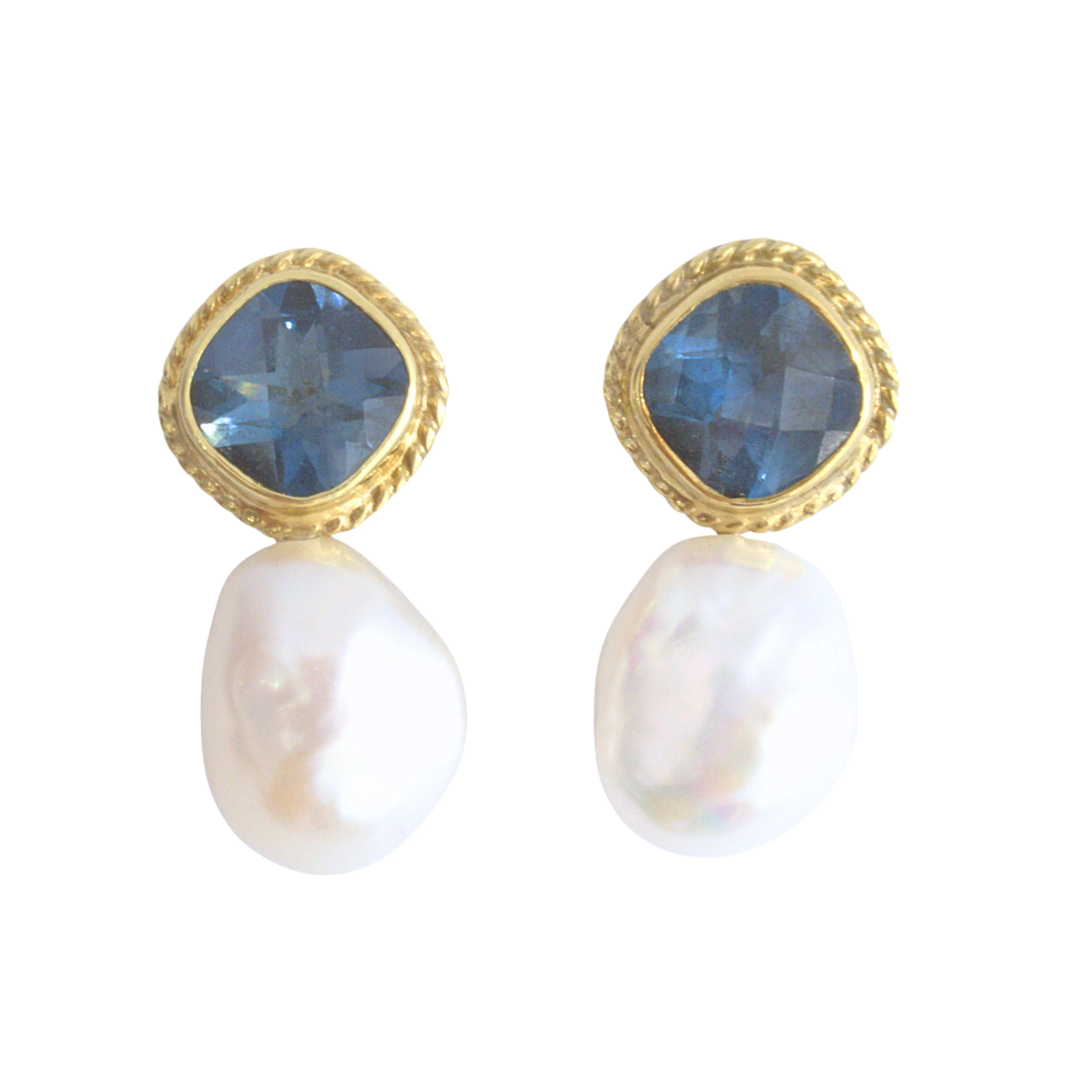 London Blue Topaz Earrings with Pearls