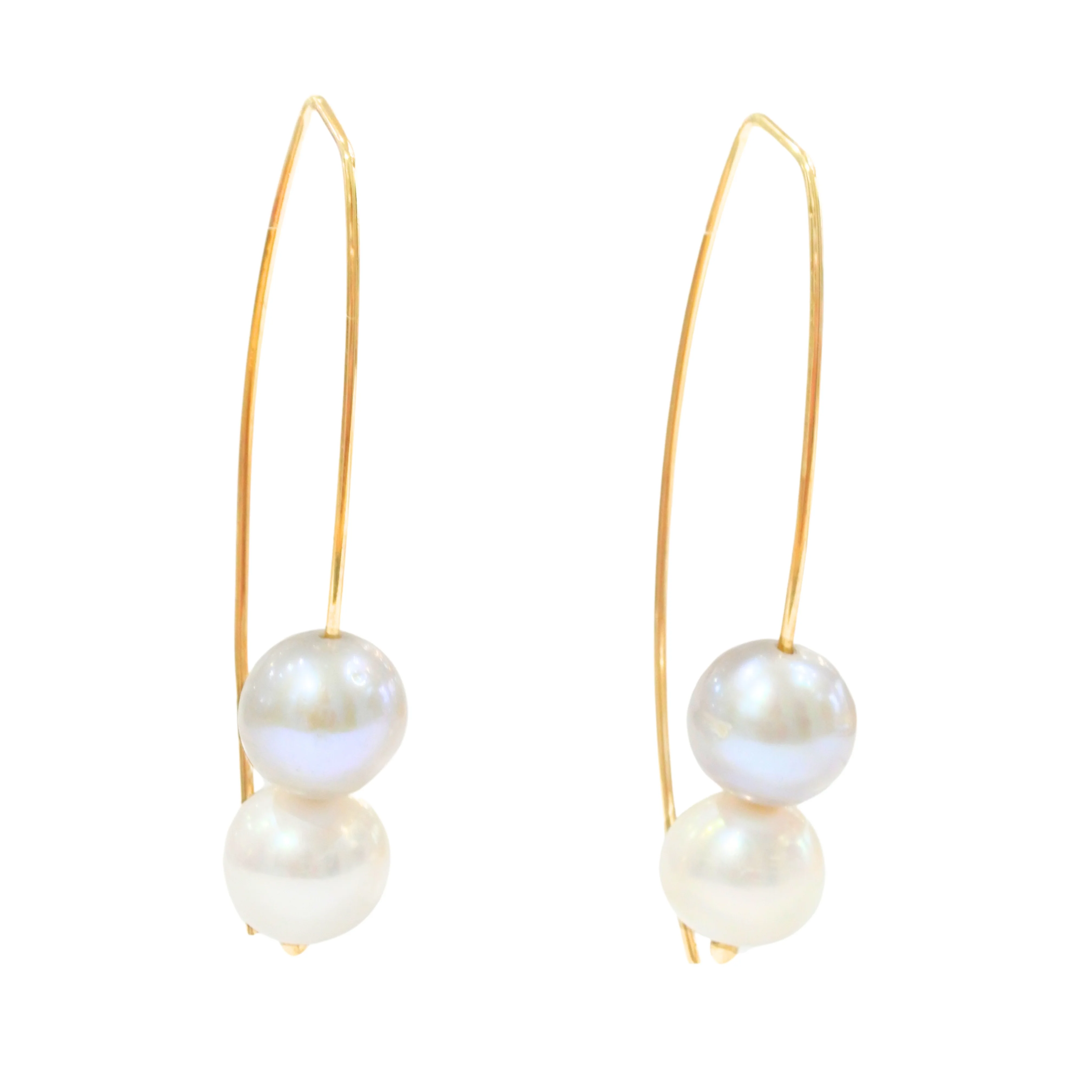 Long Gold Double Pearl Earrings