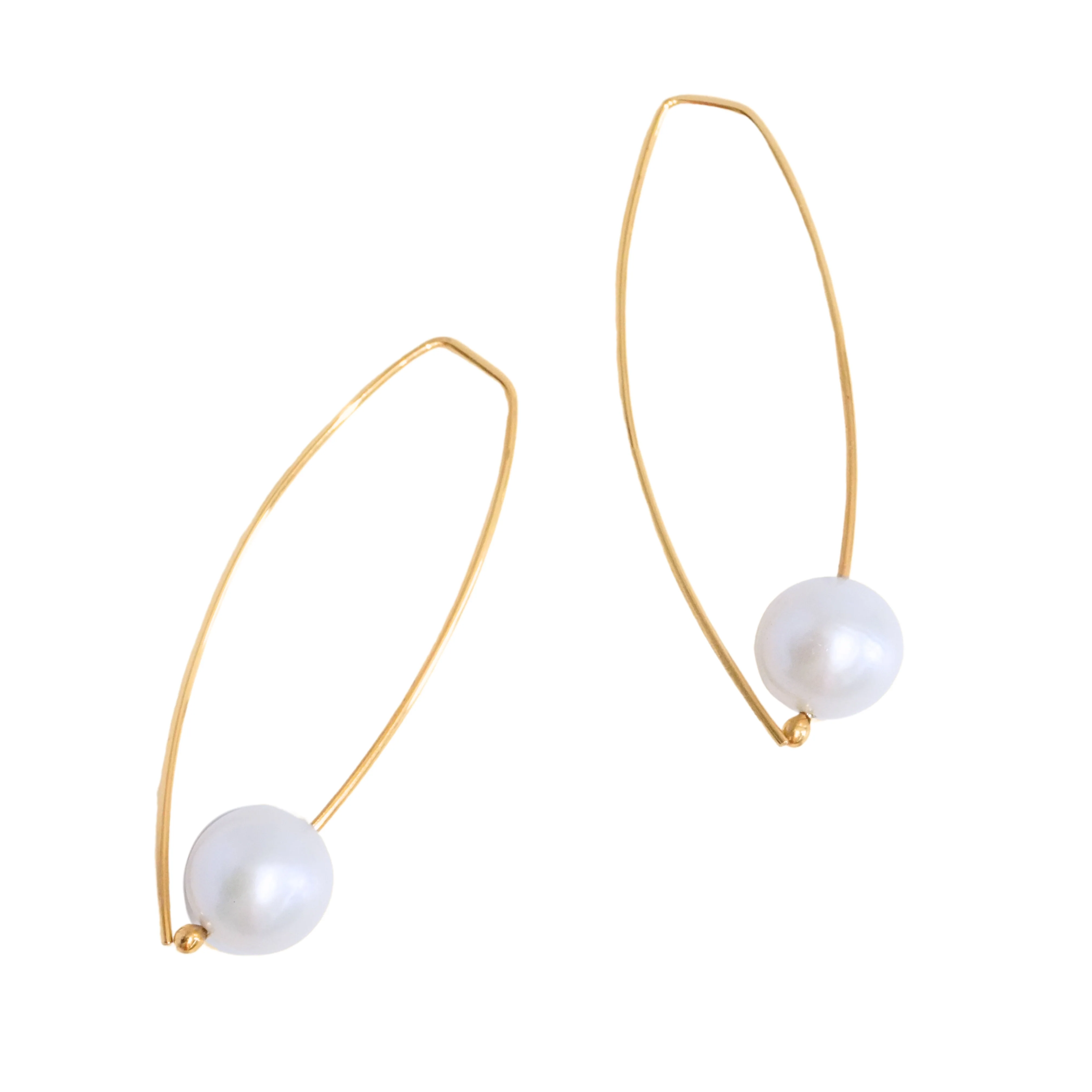 Long Gold White Pearl Earrings - Image 2