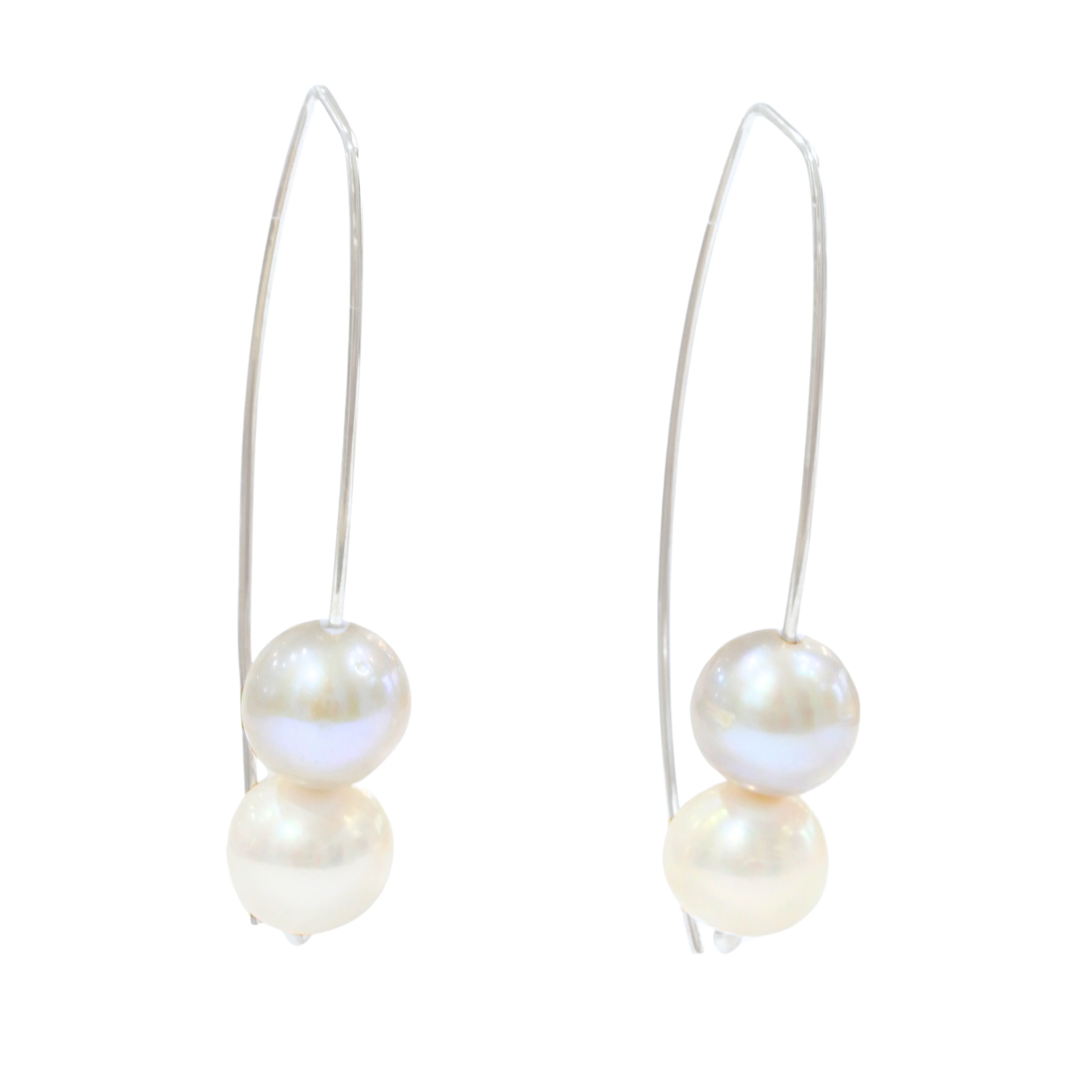 Long Silver Double Pearl Earrings