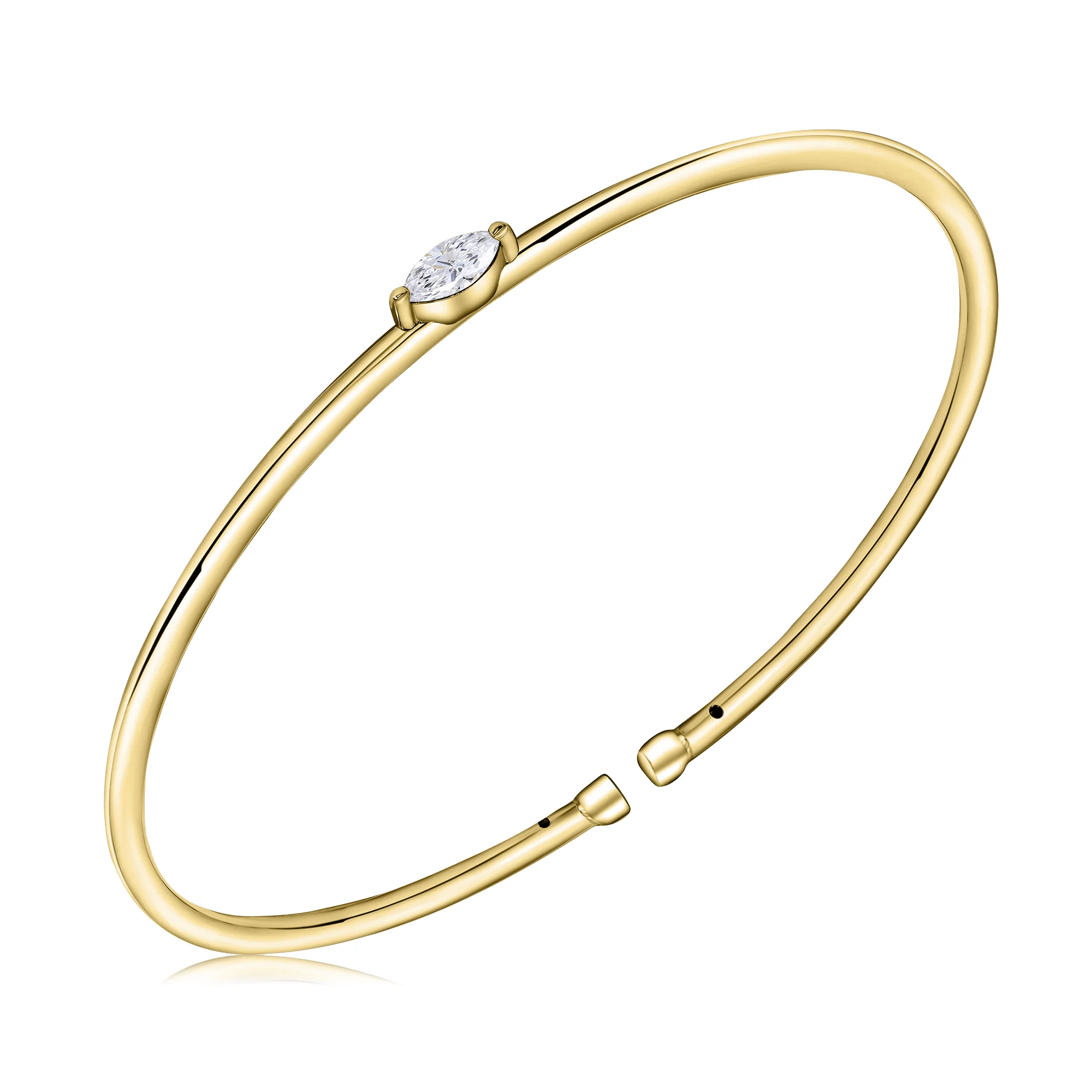 Marquis Solitaire Open Bangle - Gold
