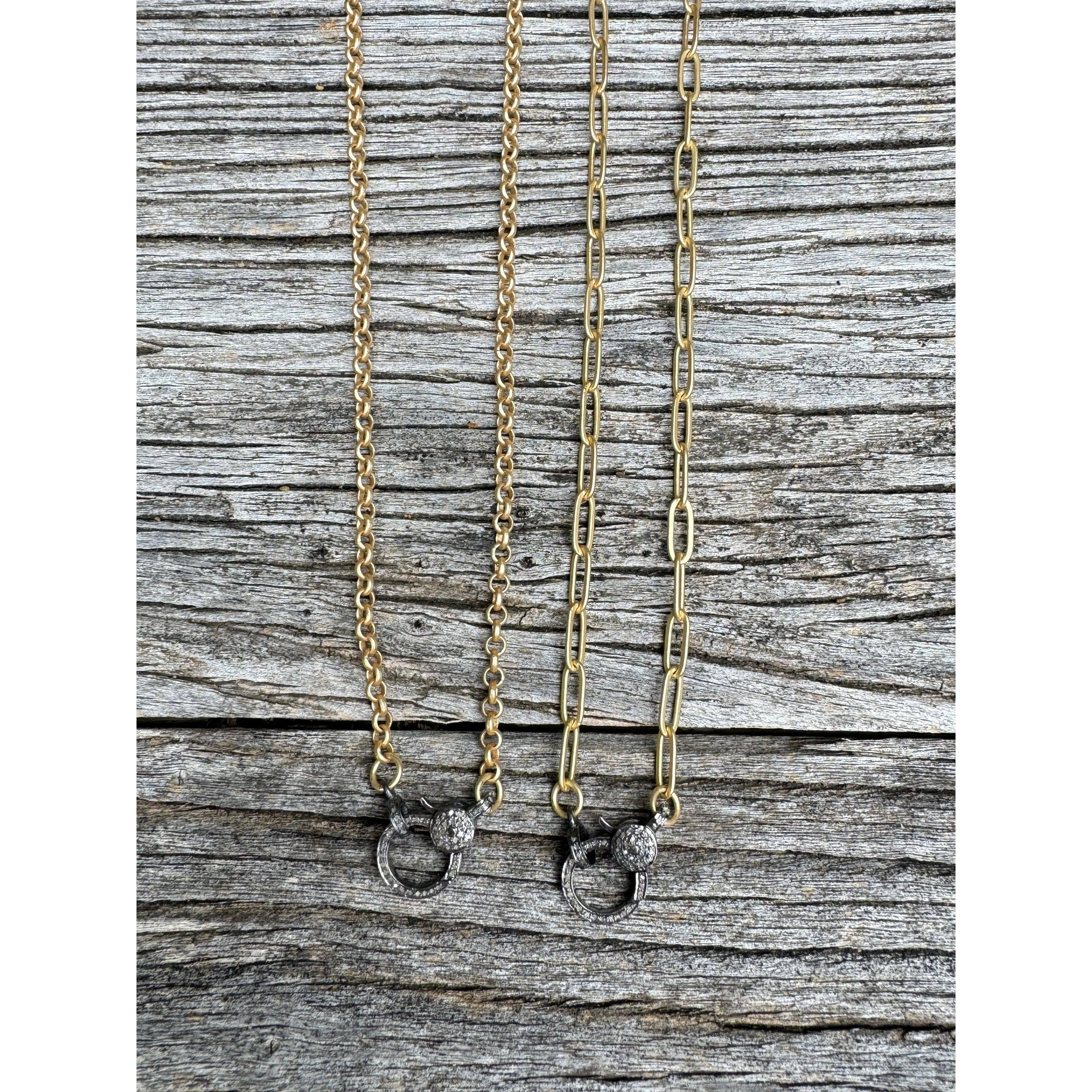 Matte Gold Necklace with Pave Diamond Clasp