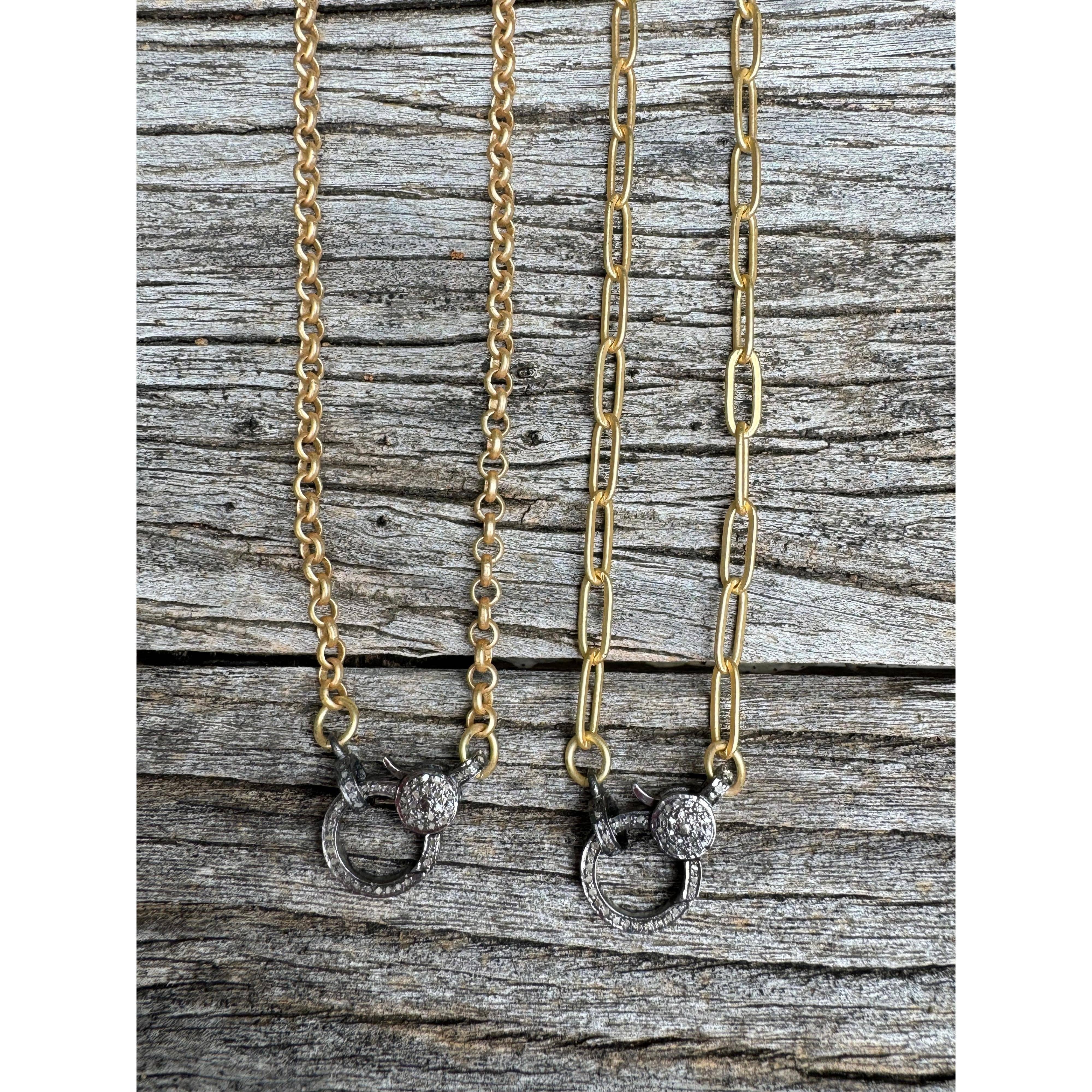 Matte Gold Necklace with Pave Diamond Clasp - Image 2