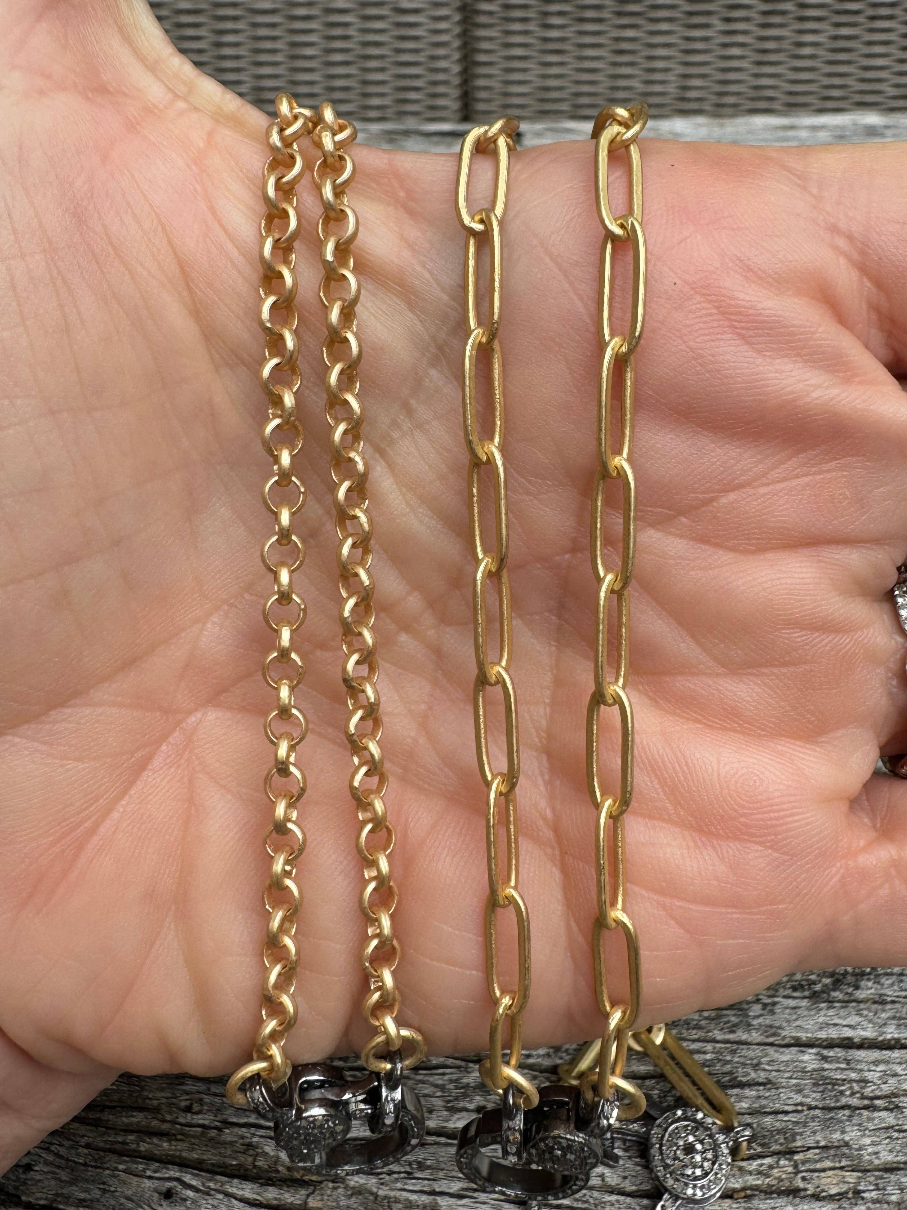 Matte Gold Necklace with Pave Diamond Clasp - Image 3