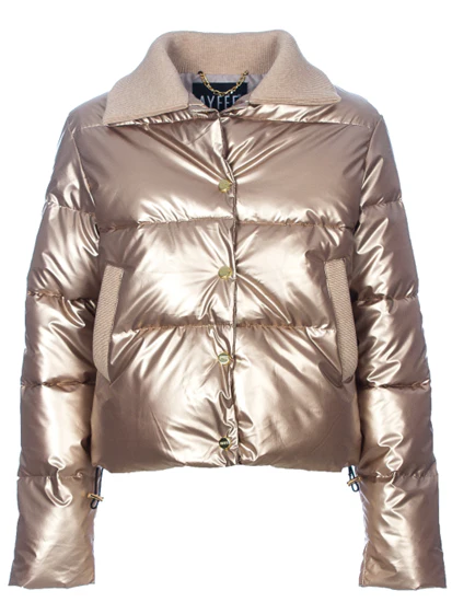 Metallic Puffer Jacket w/ Faux Fur Collar in Light Gold