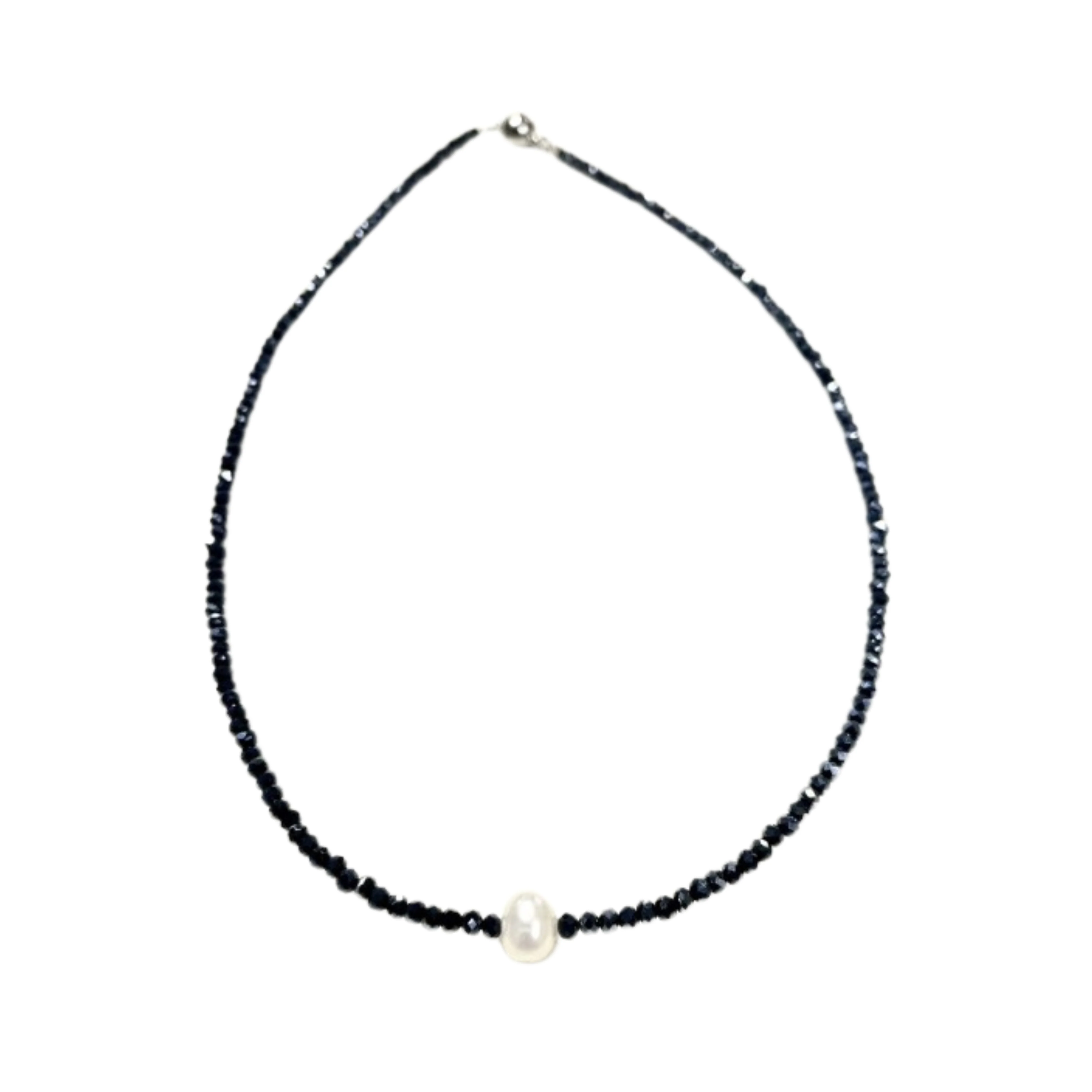 Midnight Crystal Beaded Necklace with Pearl Center