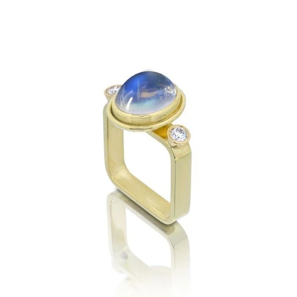 Moonstone and Diamond Square Ring
