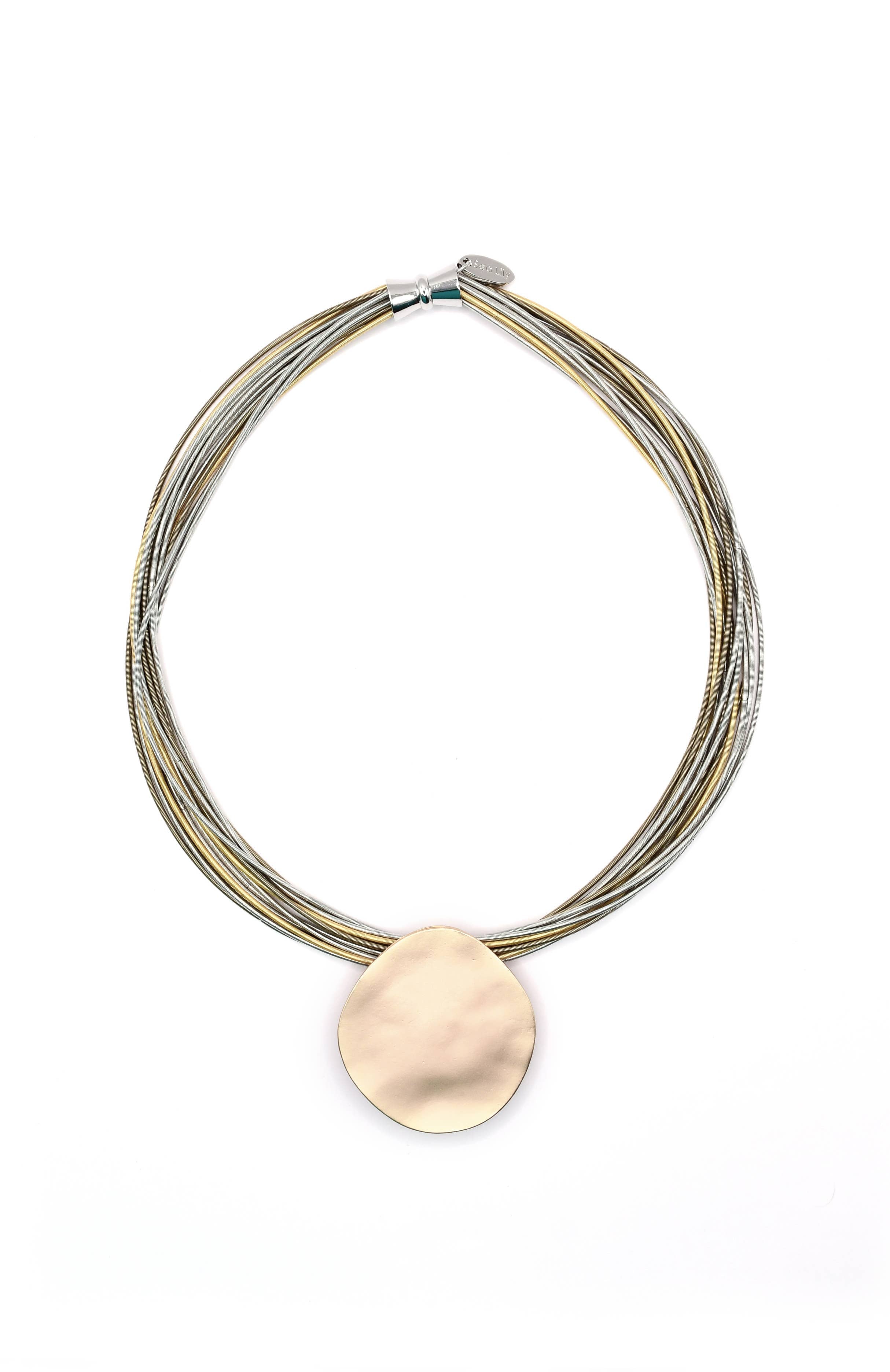 Multi Bronze, Silver, Gold With Matte Gold Disc Necklace