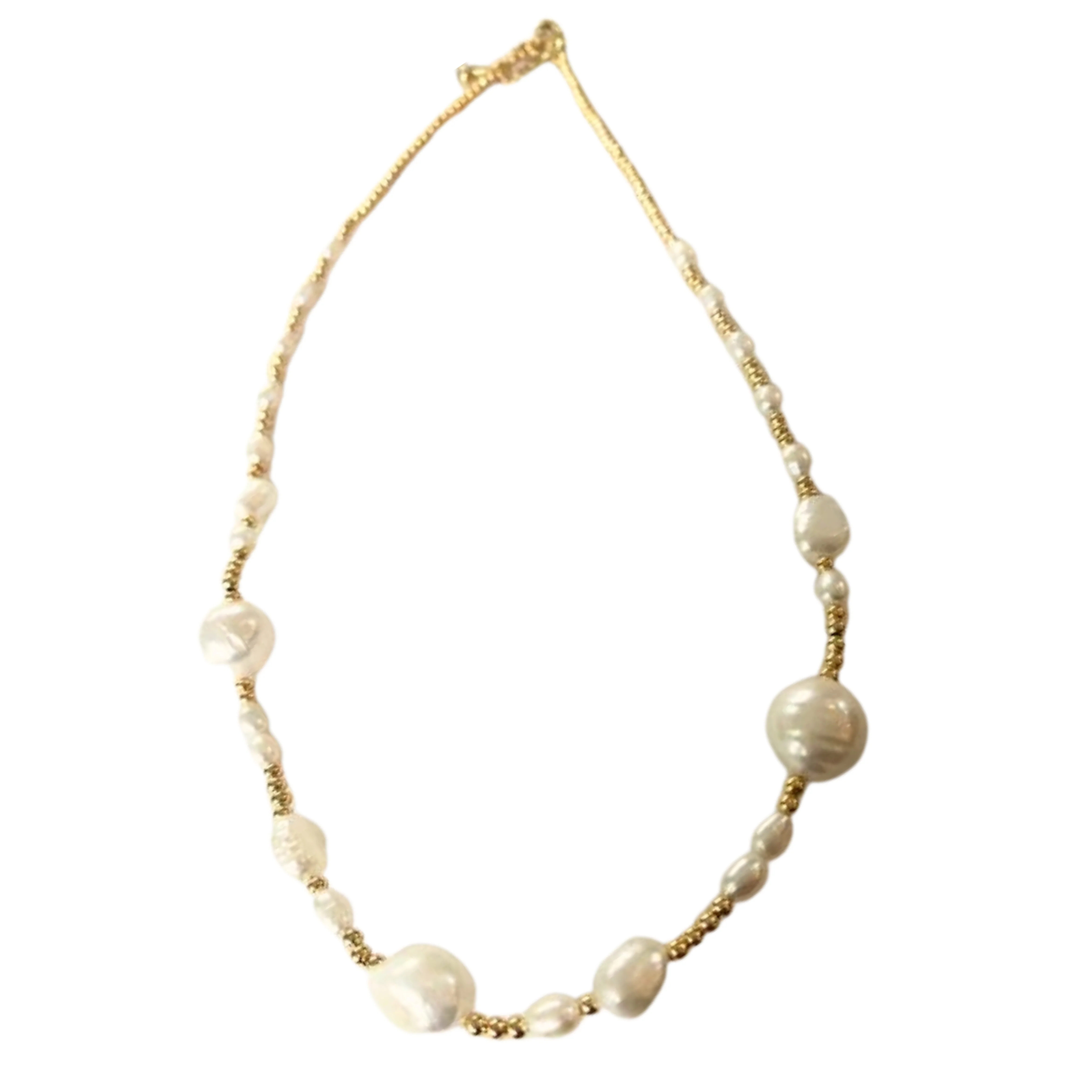 Multi Size Pearl Gold Bead Necklace