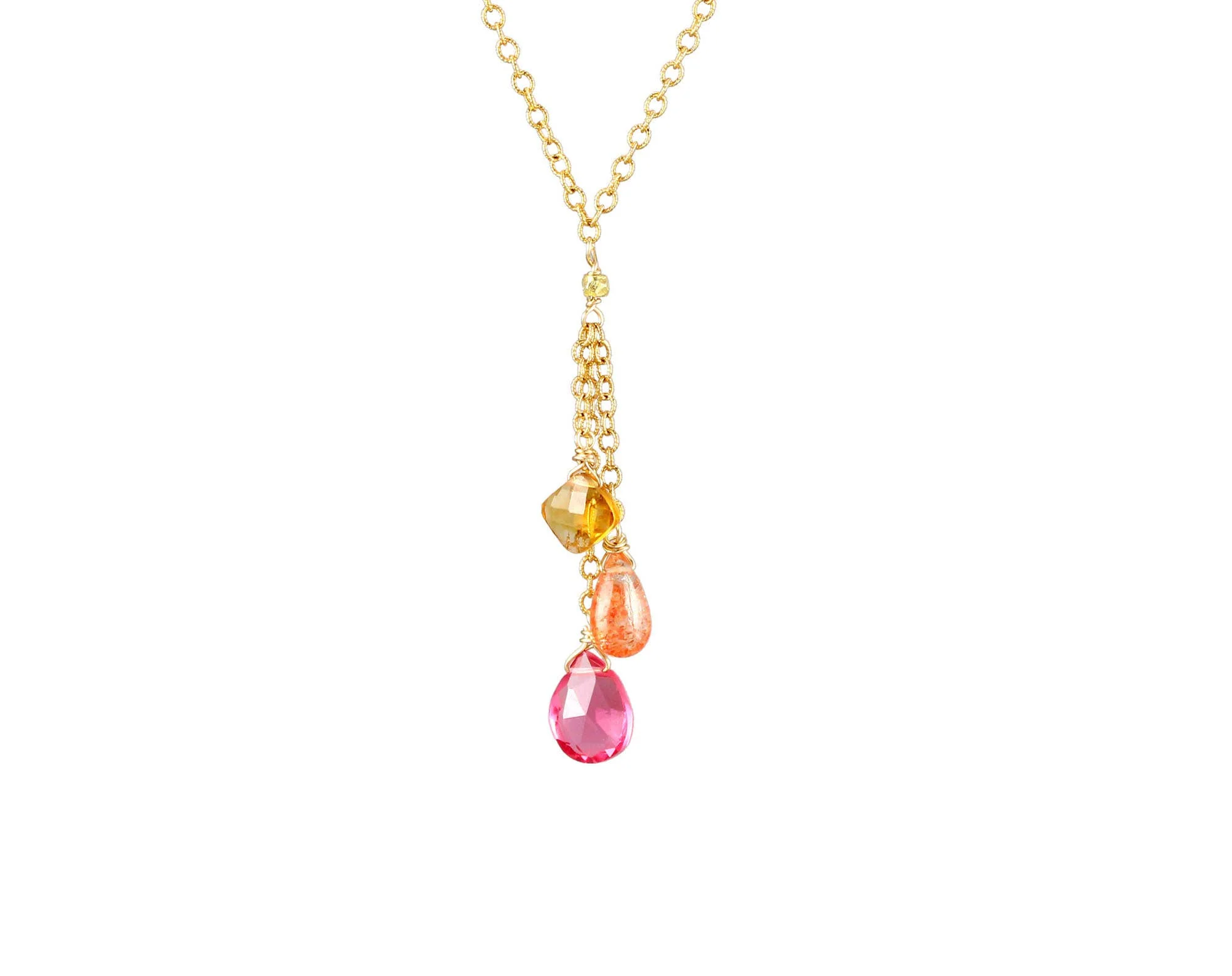 Rubellite Quartz, Citrine & Sunstone Necklace