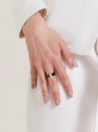 Octagon Faux Diamond Black Enamel Band Vermeil Ring - Image 2