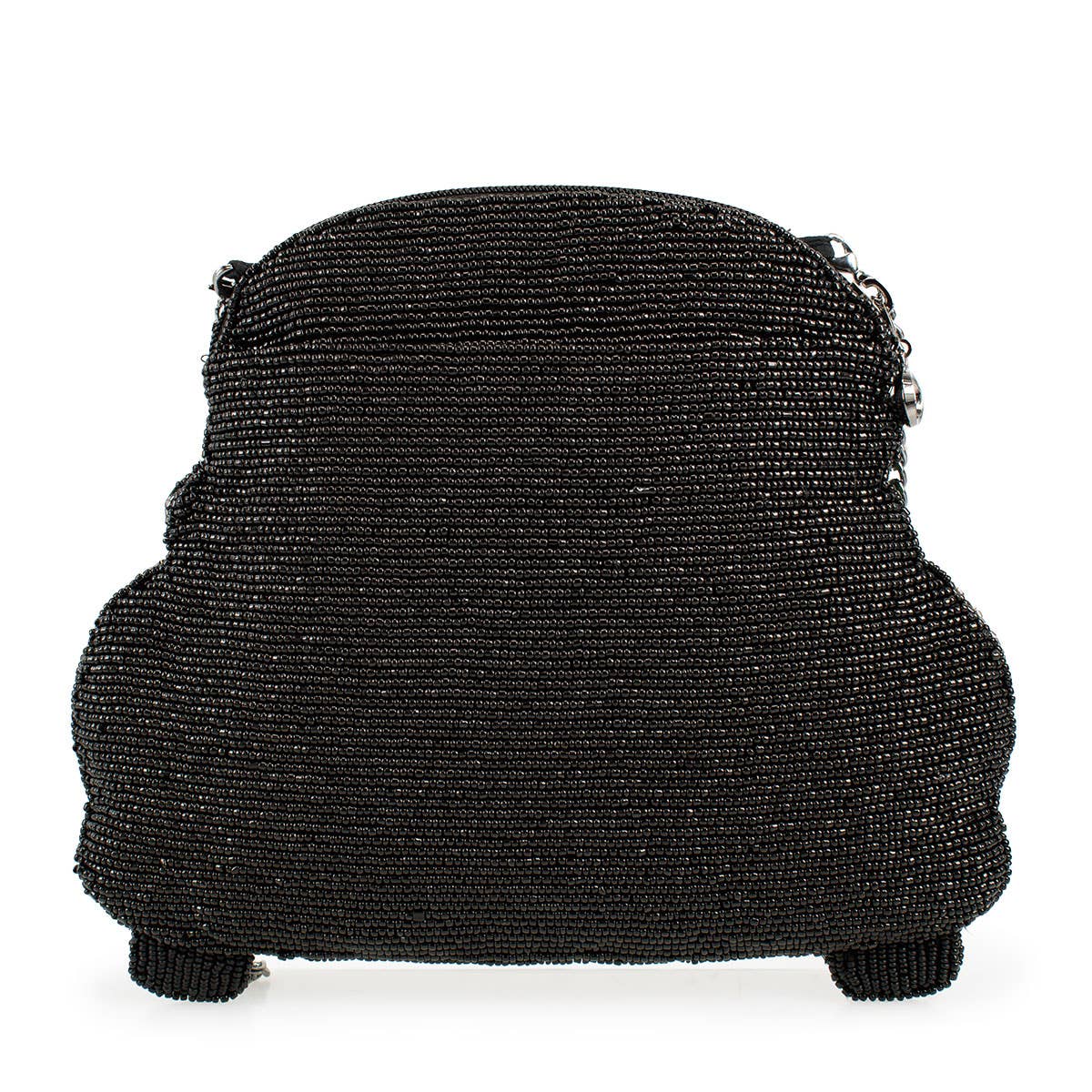 On the Road Black Car White Flower Beaded Crossbody Handbag - Image 2