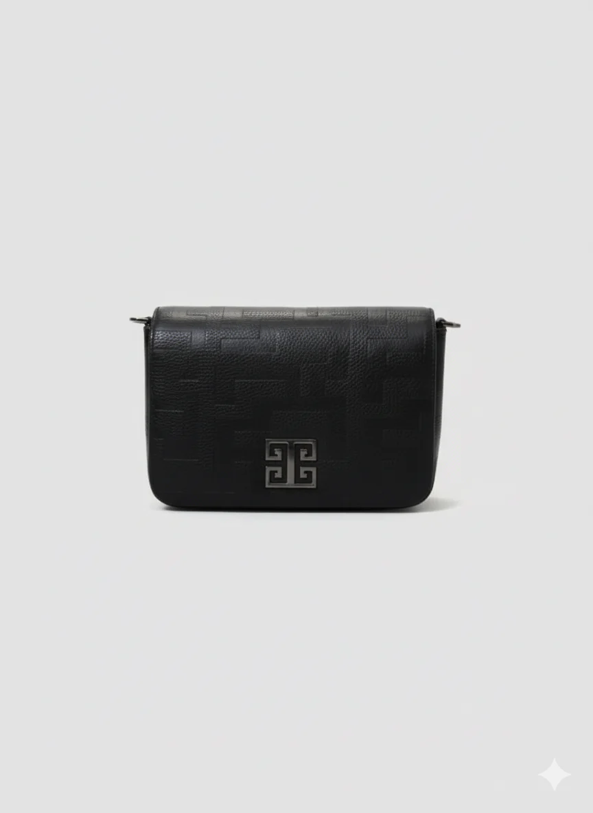 OURANOS Crossbody Bag – Embossed Premium Leather in Black with EL Strap - Image 2