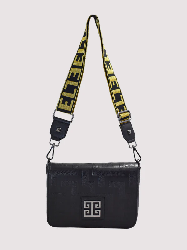 OURANOS Crossbody Bag – Embossed Premium Leather in Black with EL Strap - Image 4