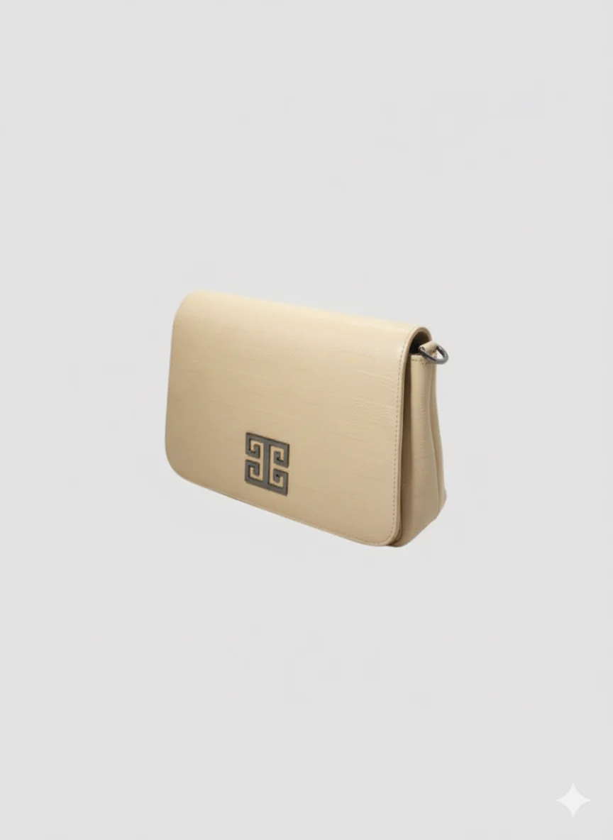 OURANOS Crossbody Bag – Embossed Premium Leather in Ecru with Chain Strap - Image 2
