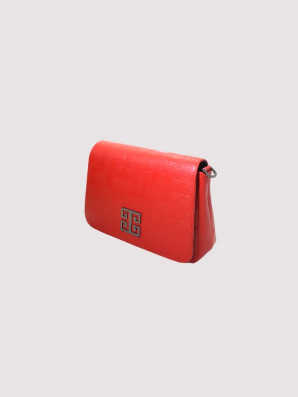 OURANOS Crossbody Bag – Embossed Premium Leather in Red with Chain Strap - Image 2