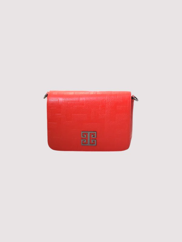 OURANOS Crossbody Bag – Embossed Premium Leather in Red with Chain Strap - Image 3