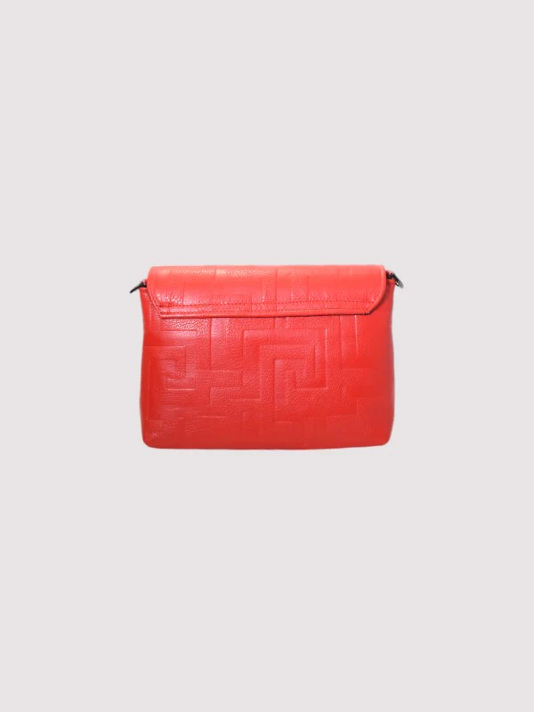 OURANOS Crossbody Bag – Embossed Premium Leather in Red with Chain Strap - Image 4