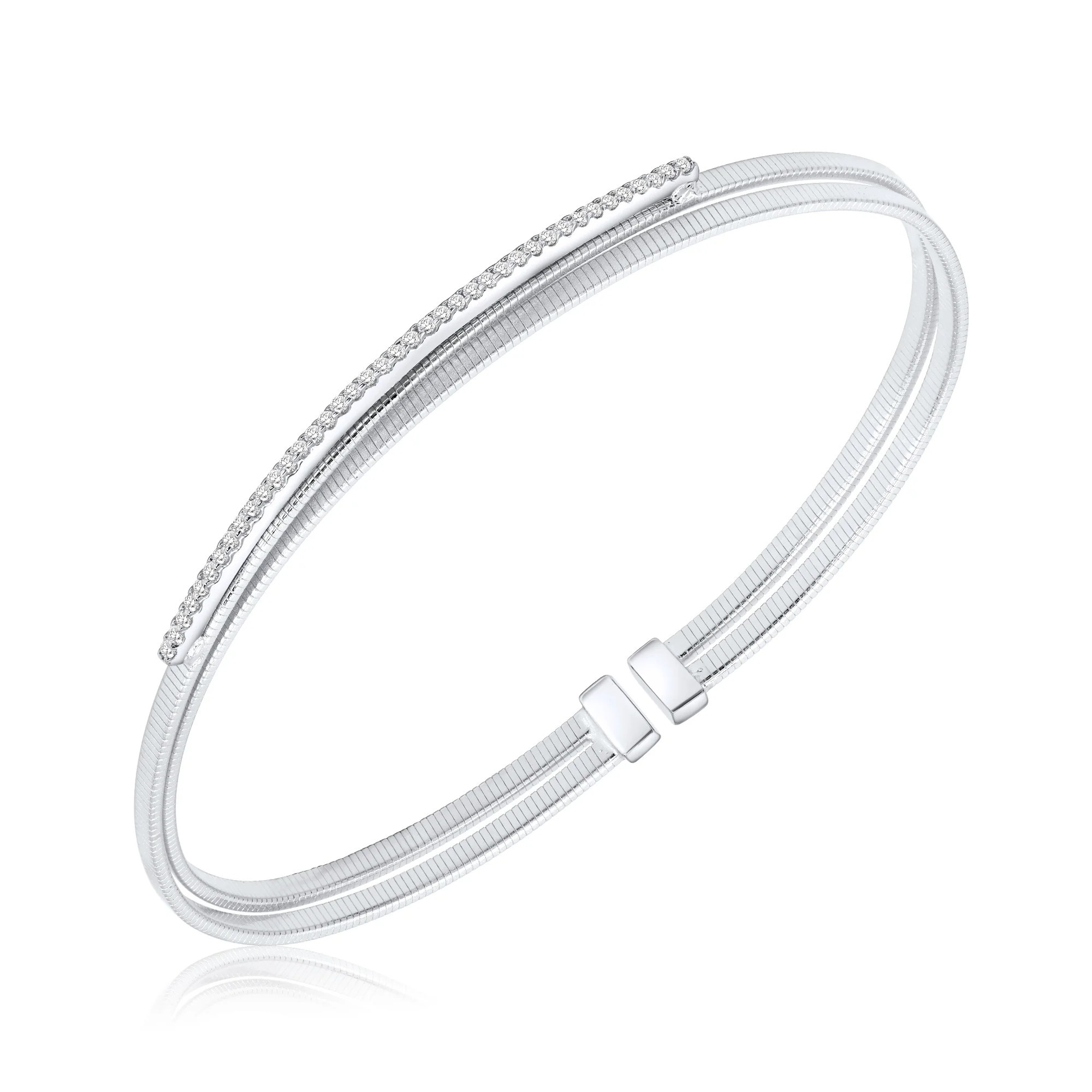 Pave Bar Flat Tuboga Cuff - Silver