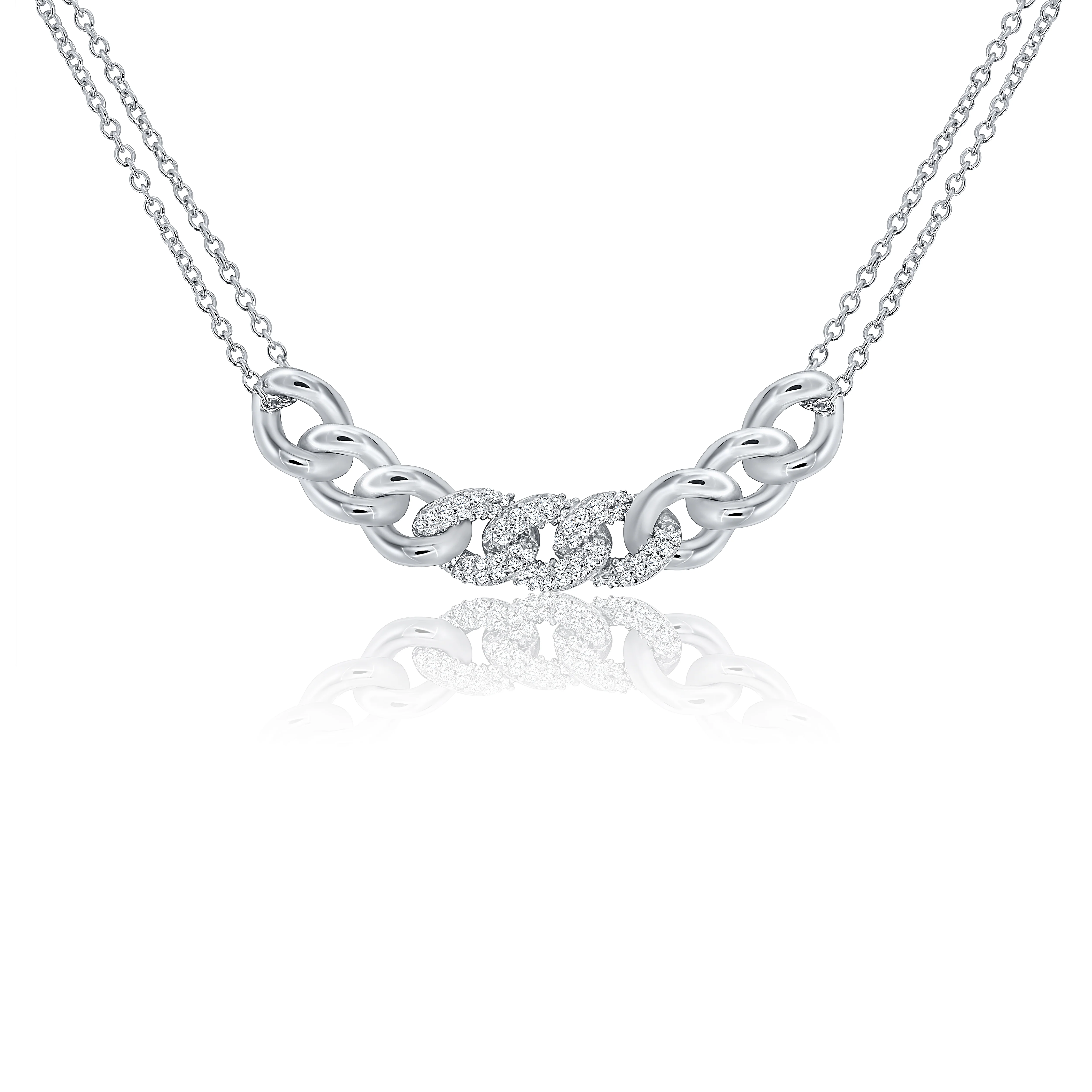 Pave Curb Chain Segment Necklace - Silver
