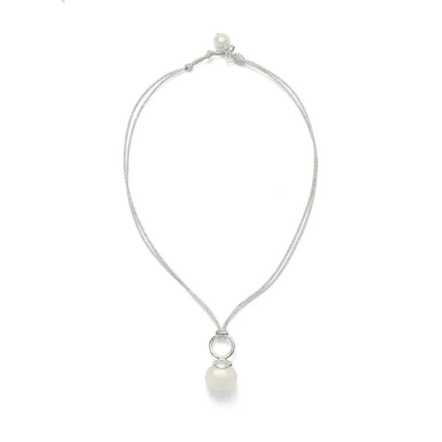 White Pebble Pearl Cord Necklace - Silver w/ Silver Cord