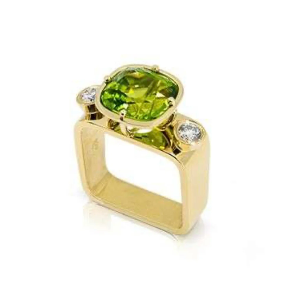 Peridot and Diamonds Square Ring